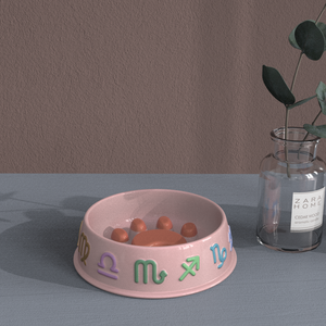 Atacado Design Personalizado High End rosa Cerâmica Pet <span class=keywords><strong>Cat</strong></span> Dog Bowls Porcelana Paw Slow Feeder <span class=keywords><strong>Bowl</strong></span> com Em Relevo Doze Signos Do Zodíaco - Product Image 6