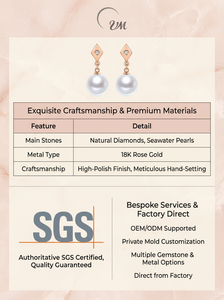 Pendientes de perlas de agua de mar con forma de diamante de Alicia serie CHIC de oro de 18 quilates, estilo clásico, regalo perfecto para niñas - Product Image 6