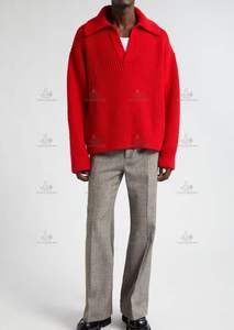 Pulls en cachemire pour hommes, tricotage sur mesure, épaules tombantes, tricot épais en <span class=keywords><strong>laine</strong></span> et cachemire, col polo, pull en fil pour hommes - Product Image 4