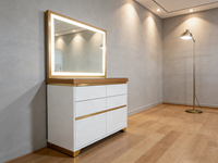 Ensemble de coiffeuse éclairé avec miroir rétroéclairé, 5 tiroirs de rangement - Table de toilette contemporaine pour chambre à coucher