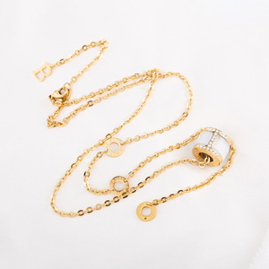 Collier Yunnique géométrique en alliage de zinc plaqué or avec pierre œil-de-chat sertie clos et diamant, chaîne de corps tendance pour usage quotidien - Product Image 2