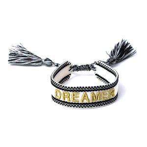 Bracciale Charm Artigianale di Moda in Tessuto Intrecciato <span class=keywords><strong>con</strong></span> Parole Ricamate Design Unico Impreziosito - Product Image 2