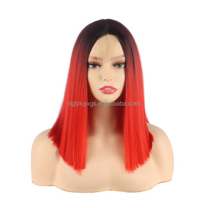 Parrucche Bob Corte Resistenti al Calore con Pizzo, Lisce Bionde Ombre Rosa Arancione Rosso, Capelli Sintetici Ondulati, <span class=keywords><strong>Parrucca</strong></span> Frontale in Pizzo per <span class=keywords><strong>Donna</strong></span> - Product Image 4