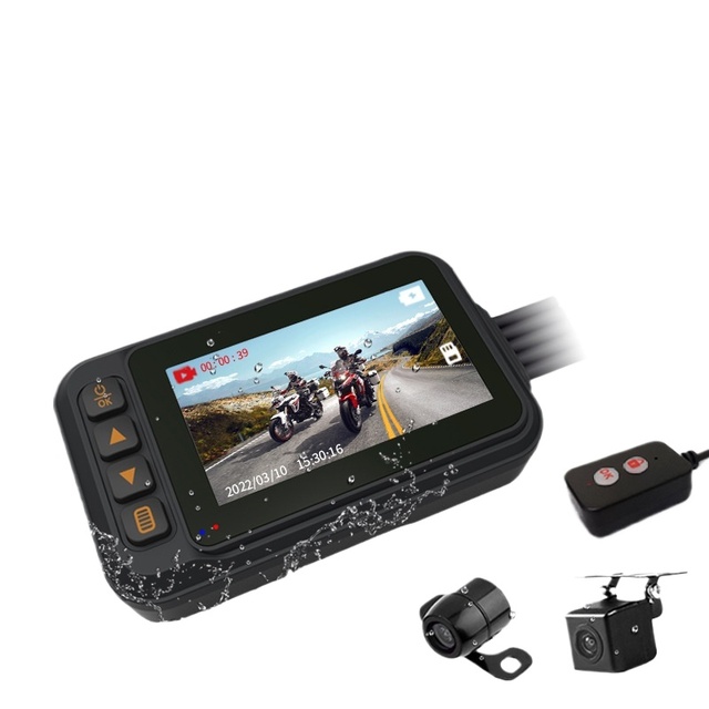 720P Dual-lens 3-inch Waterproof Motorcycle Dash Cam, Upgraded Dual-lens for Electric Vehicles.