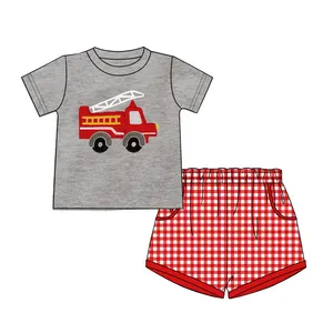 Conjunto de ropa de verano para niño, pantalón de manga corta con apliques de algodón y logotipo personalizado de alta calidad