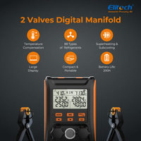 Manomètre numérique HVAC Elitech MS-1000 à 2 vannes avec raccords AC et pinces thermométriques en acier inoxydable