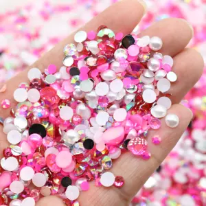 Wholesale Mix Size ABS Half Round Pearls AB Color Resin Flatback Beads Rhinestones For Nail Art Crafts