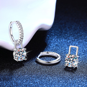 Pendientes de Aro de Plata 925 con Moissanita Redonda de 2CT VVS1 GRA, Joyería de Moda para Mujer, Dos Formas de Usar - Product Image 5