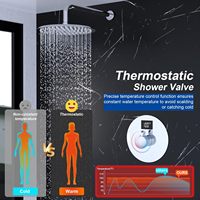 Mitigeur de douche mural thermostatique en laiton à commande de débit simple 2 voies avec affichage numérique de la température, finition laiton, fonction pluie sans jet direct
