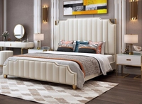 Meubles de chambre à coucher confortables avec cadre en bois blanc et pieds en métal, lit double moderne et luxe, pour hôtels en direct d'usine