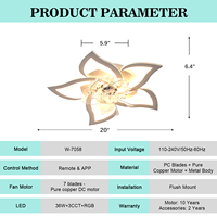 Ventilateur de plafond à profil bas de 20 pouces, style floral, avec télécommande et application, 6 vitesses, intensité variable, minuterie, 110V, pour petite chambre, salon, cuisine
