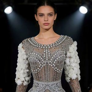 Vestidos de Baile de Salón para Mujer, Inspirados en <span class=keywords><strong>Beyoncé</strong></span>, con Perlas, Pedrería y Flores, Elásticos - Product Image 5