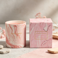 Lilin Aromaterapi Lilin Kedelai Buatan Tangan dalam Wadah Keramik Marmer Abu-abu Pink, Set Hadiah Aroma Rumah Mewah Modern untuk Natal