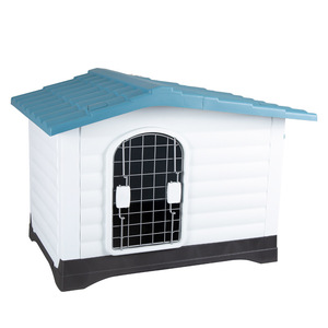 Nichoir pour chien en plastique d'extérieur, bleu, vert, gris, taille moyenne, imperméable, pour toutes les saisons, avec double porte amovible - Product Image 4
