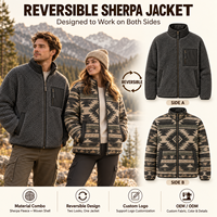 Veste d'hiver réversible pour homme en sherpa, manteau en polaire tissé géométrique, fermeture éclair intégrale, décontracté, pour l'extérieur, fournisseur de vêtements OEM ODM