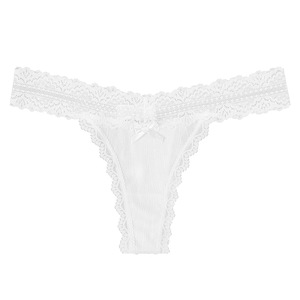 Tangas de encaje blancas acanaladas para mujer, de talle bajo, sexys, transpirables, suaves y elásticas, lencería íntima para mujer al por mayor - Product Image 4