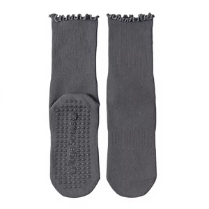High Quality Designer Custom Crew Grip <b>Socks</b> – Double Line Floral Pattern Embroidery Logo Yoga Pilates <b>Socks</b> for Women - Product Image 4