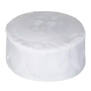 หมวกโครเชต์ปักลายโดมเนื้อนุ่ม7ซม. 8ซม.,หมวกทรงแบน Kopiah Saudi Arab Dubai สำหรับผู้ใหญ่มุสลิมหมวกอธิษฐานสีขาว