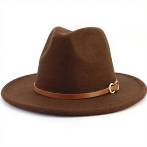 Wholesale <b>Western</b> Felt Fedora <b>Hat</b> with Leather Buckle Band - Product Image 1