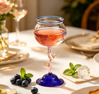 Verre à vin en forme de dessin animé 3D, soufflé à la main, en verre borosilicate de haute qualité, avec pied décoré de poissons, étoiles de mer et coraux, écologique
