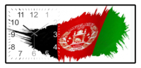 Art abstrait du drapeau afghan avec cadran d'horloge - Art en porcelaine cristalline dans un cadre en aluminium pour la décoration murale de la maison