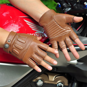 Gants de moto d'été en cuir sans doigts, gants de conduite demi-doigts respirants, gants rétro pour moto et <span class=keywords><strong>VTT</strong></span> pour hommes - Product Image 2