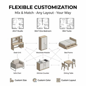 Ensemble de meubles ATWOKA pour <span class=keywords><strong>appartement</strong></span> de petite taille, aménagement flexible, adapté aux studios de 20 à 39 m², solution personnalisée - Product Image 2