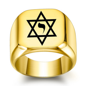 Anillo de estrella de 18 mm de acero inoxidable con grabado láser hexagonal para mujer, regalo de joyería - Product Image 1