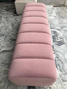 Modern Luxury Eco-Friendly <b>Pink</b> Velvet Upholstered Ottoman Bench Gold Stainless Steel Base Long Footstool Bed End Apartment - Product Image 2
