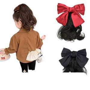 วิกผมหางม้าแฟชั่นพร้อมโบว์สีแดงสำหรับผู้หญิงสไตล์ธรรมชาติคลิปหนีบผมฟูพกพาสะดวกสำหรับการถ่ายภาพการเดินทางอุปกรณ์เสริมผม - Product Image 1