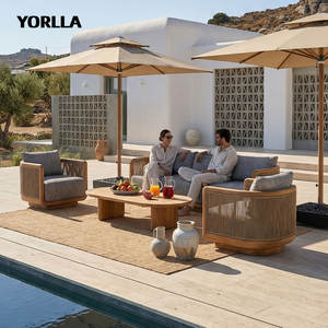 YORLLA Canapé d'extérieur modulable moderne en teck avec dossier en corde – Fabricant - Product Image 1