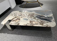 Mesa de centro de mármol natural cuadrada de lujo con luz nórdica, mesa de acento moderna de diseñador, mesa de funciones múltiples, muebles inteligentes