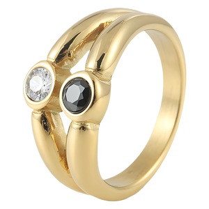 yunnique Fashion <b>Rings</b> <b>Titanium</b> Steel Hollow Gemstone <b>Ring</b> Bezel Setting Gold Color Unisex Gift Jewelry 210108 - Product Image 5