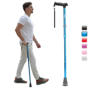 HEALTH BAZAAR Crutches and canes Aluminium Foldable Walking Stick Adjustable Walking Cane For Elderly