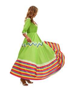 Robe longue traditionnelle <span class=keywords><strong>mexicaine</strong></span> pour femmes, <span class=keywords><strong>costume</strong></span> de danse bohème, <span class=keywords><strong>costume</strong></span> d'Halloween, <span class=keywords><strong>costume</strong></span> de télévision et de cinéma, style rayé arc-en-ciel - Product Image 3