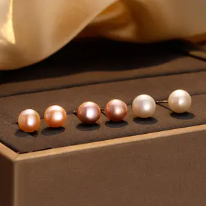 Orecchino a bottone con perle d'acqua dolce di alta qualità 925 gioielli da donna di moda con perle naturali in argento Sterling