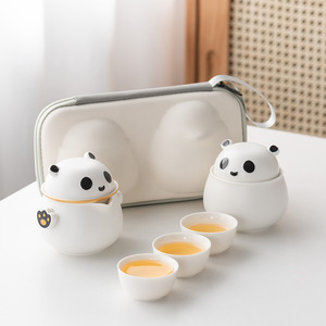 Hochwertiges Keramik-Panda-förmiges Kung-Fu-Tee-<span class=keywords><strong>Set</strong></span> 3-Tassen-Topf mit chinesischem Design Stilvolle neue Reisetee-Geschenk box - Product Image 1