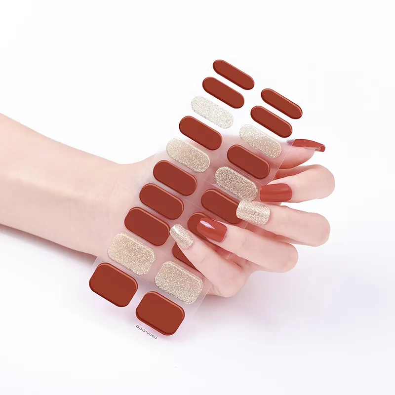 Wholesale semi cured gel nail sticker Non toxic solid color self-adhesive UV gel nail sticker