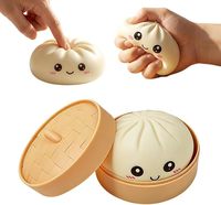Pâtes de décompression souples en TPR à presser, scintillantes, en boîte mystère, balles anti-stress, figurines de boulettes souriantes avec panier vapeur