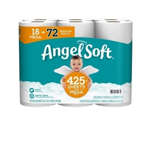 Angel Soft Coreless Virgin Wood Pulp <b>Toilet</b> Paper 18 Mega Rolls = 72 Regular Rolls 1-Ply Bath <b>Tissue</b> - Product Image 1