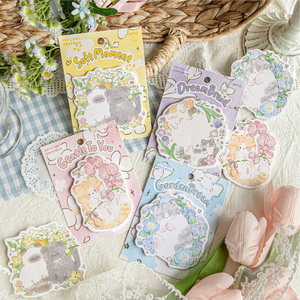 Bloc de Notas Adhesivas de Papel Kraft Blanco, Serie de Gatos y Flores, Bloc de Notas Reutilizables de Dibujos Animados, Bloc de Notas para Estudiantes, Mensajes, Papelería de Oficina - Product Image 1