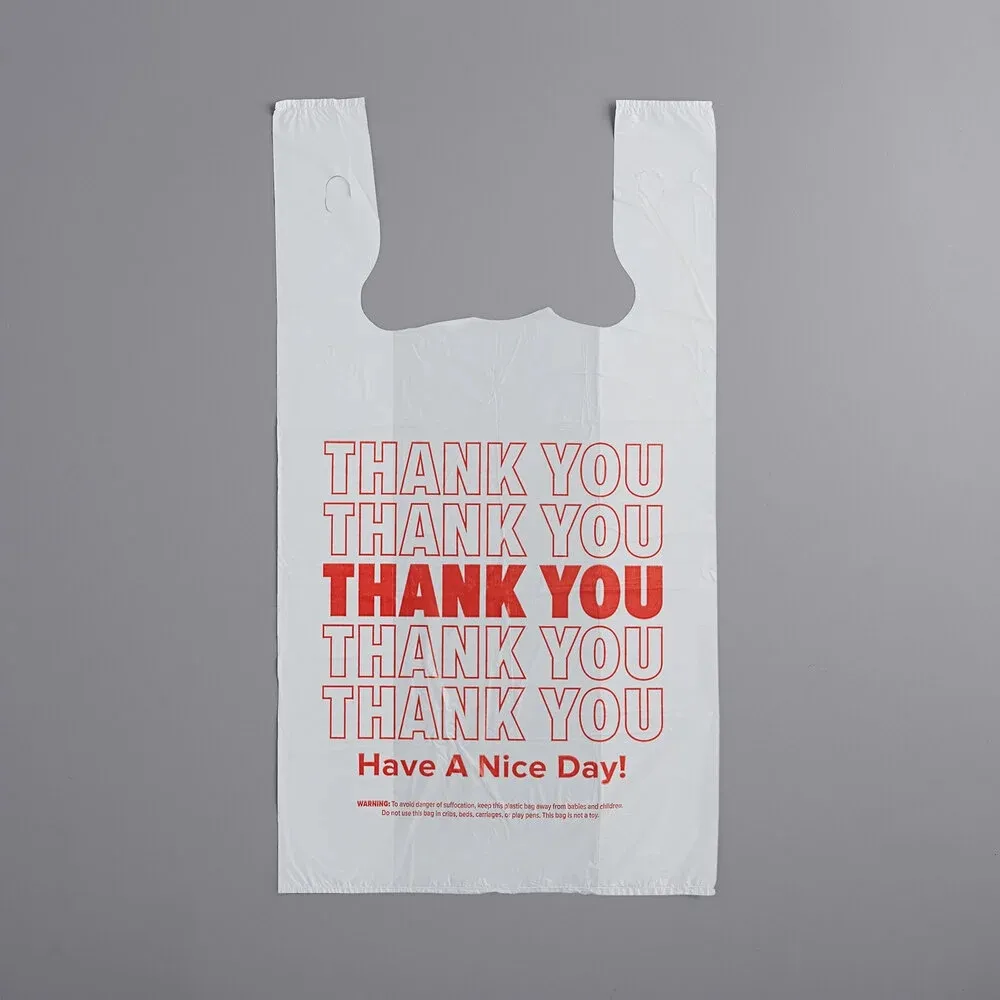 Kolay açık teşekkür ederim t shirt plastik torba süpermarket bakkal alışveriş paketleme çantası özelleştirilmiş