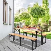 Table pliante en métal au design moderne, durable, extensible, table de salle à manger, table de restaurant européenne avec banc pour les pique-niques en jardin