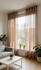 Cortina Moderna de Lino Marrón con Ondas Transparentes, Color y Tamaño Personalizables, Ecológica para Sala de Estar - Product Image 2