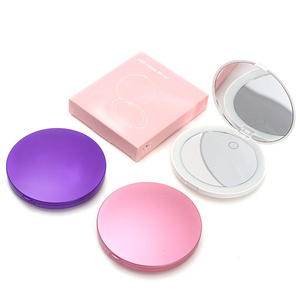 Miroir de poche compact à LED personnalisé pour le voyage, miroir de maquillage pliable à 2 côtés, effet lumineux, mini miroir pour femmes - Product Image 1