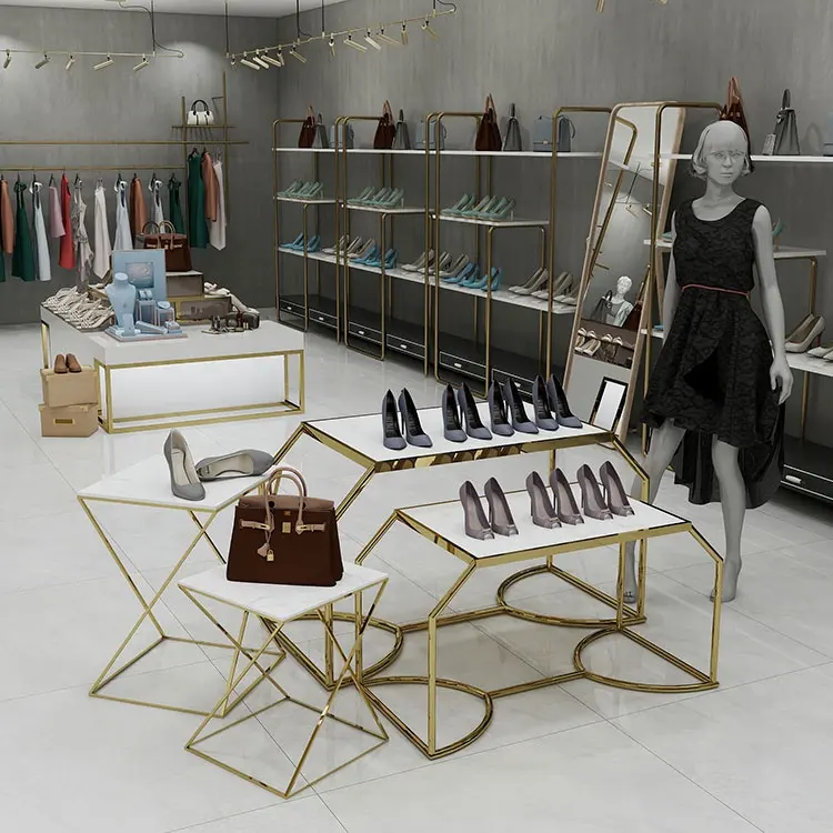 Schoenen Tas Winkel Interieur Metalen Muur Display Stand Rack Kleding Display Tafel Showroom Meubels