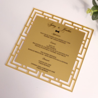 Invitación acrílica con espejo dorado de lujo, tarjeta de menú de boda cuadrada cortada con láser para fiestas, bodas