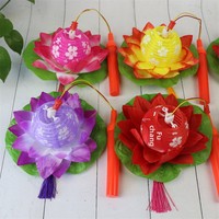 Lanterne en polyester pour enfants, motif fleur de lotus, lumineuse, à main, pour le Nouvel An et le Festival de la Mi-Automne, jouet artisanal DIY, cadeau LED petit format