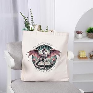 Bolso de lona personalizado para lectores de fantasía, regalo de dragón para amantes del club de libros, bolso de algodón romántico para mujer, librería, bibliotecario - Product Image 5