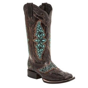Chaussures western rétro personnalisées pour femmes, broderies, bottes de cow-boy, bout carré, cuir, talon épais, bottes western pour filles - Product Image 5